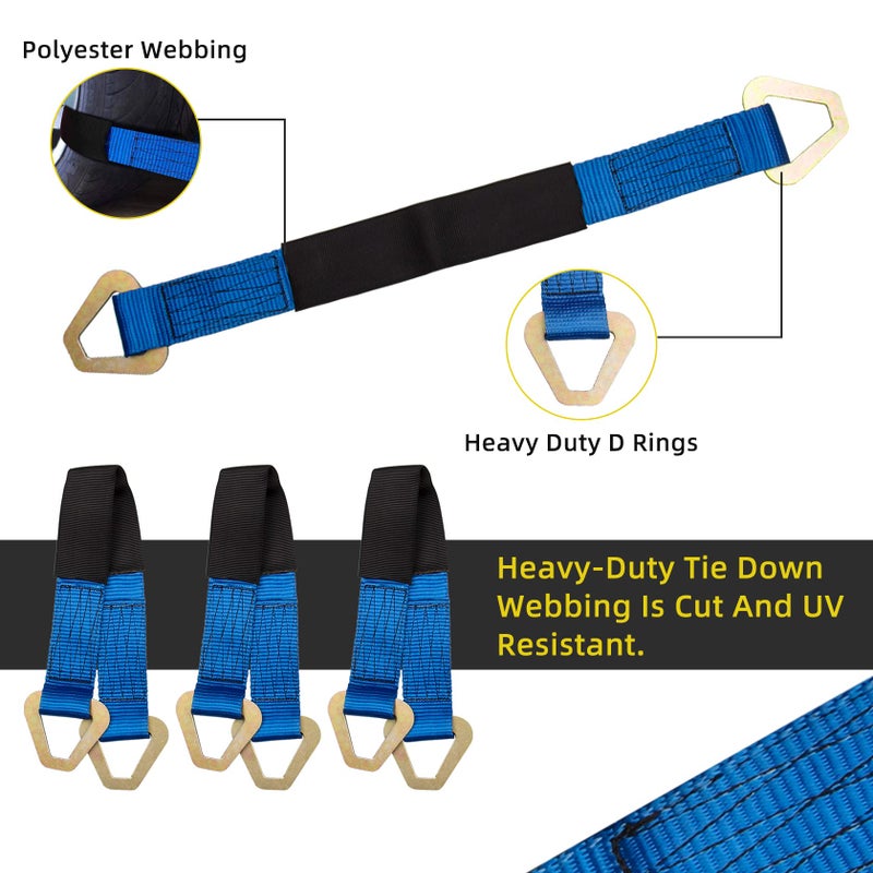 Pindex Axle Straps 10000 Lbs Break Strength 3335 Lbs Working Load Blue Car Axle Straps for Race Car Hauler Tow Truck 4x4 Off-Road,4 Pack (2 Inch by 24 Inch) - Image 3